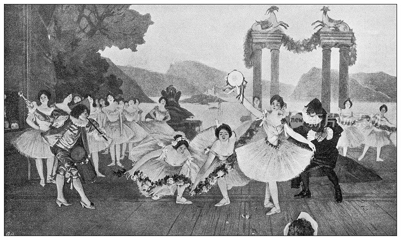 Antique image: Théâtre national de l'Opéra-Comique, Paris, Decoration paintings "La Danse" by Francois Flemeng